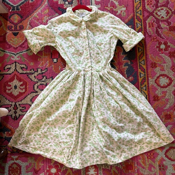 Vintage Country Corner Green Botanical Print Button-Up Dress - Picture 8 of 13